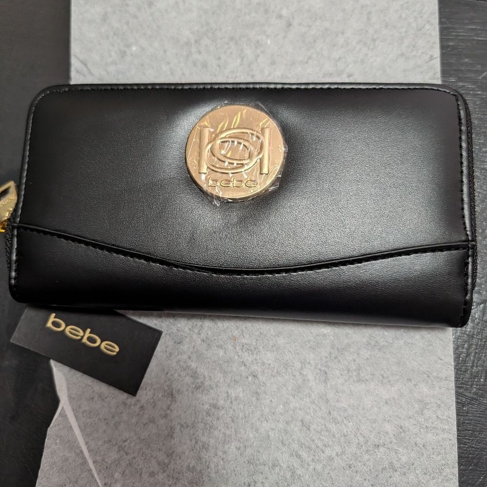 Bebe Black Wallet with Gold Accent